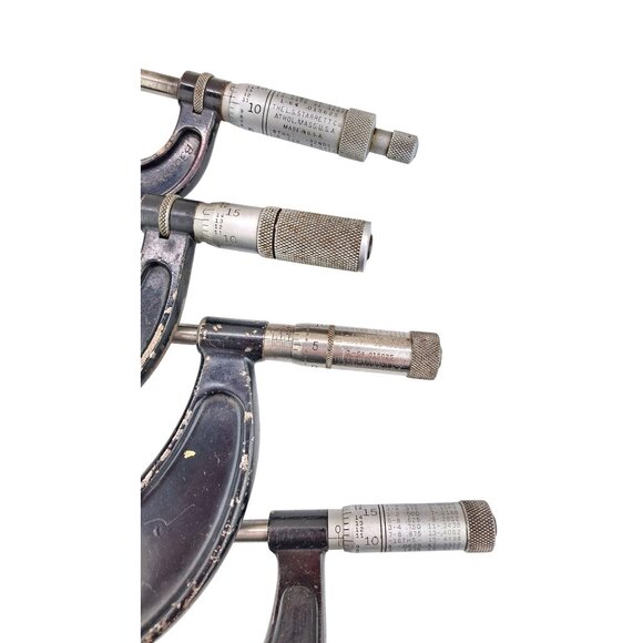 Vintage Starrett Outside Micrometers # 436 Set Of 4 Ratchet Stop Knurled Black - Picture 4 of 11